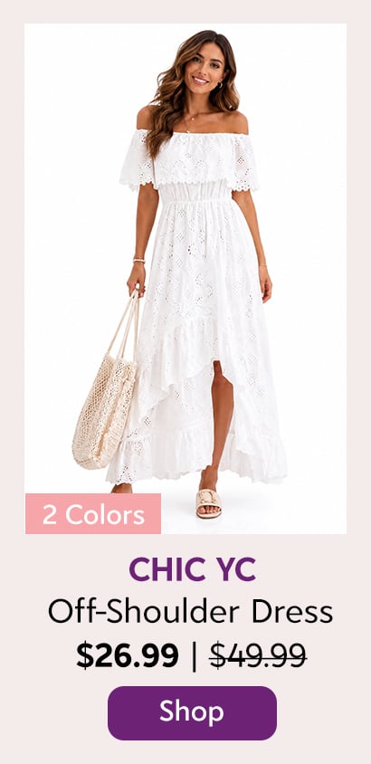 Chic YC Women's Off Shoulder Eyelet Maxi Summer Beach Vacation Boho Dress