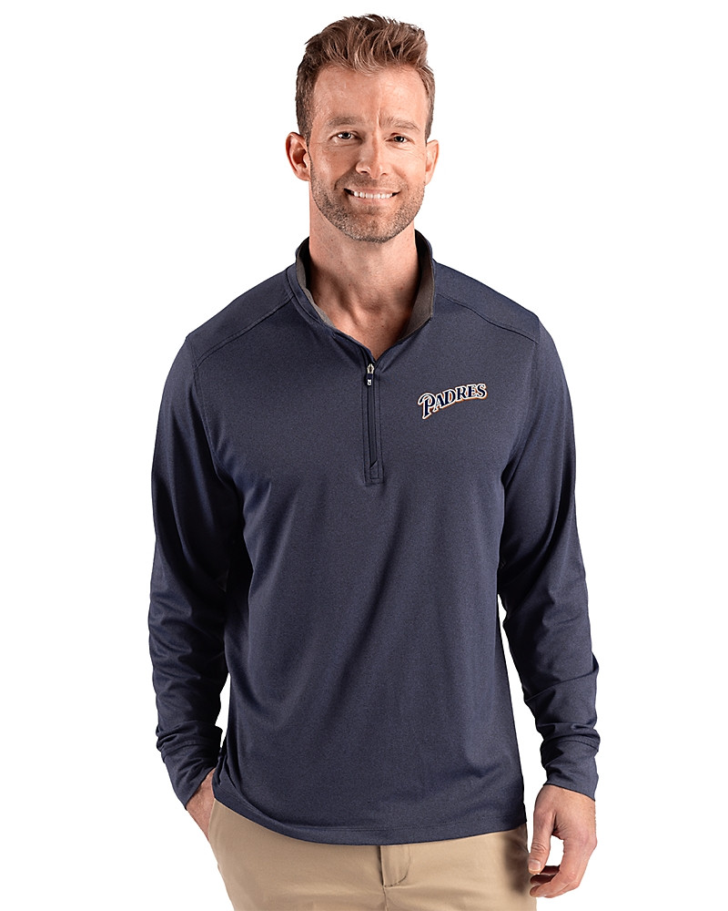 Image of San Diego Padres Cooperstown Cutter & Buck Forge Recycled Four-Way Stretch Mens Big & Tall Quarter Zip Pullover