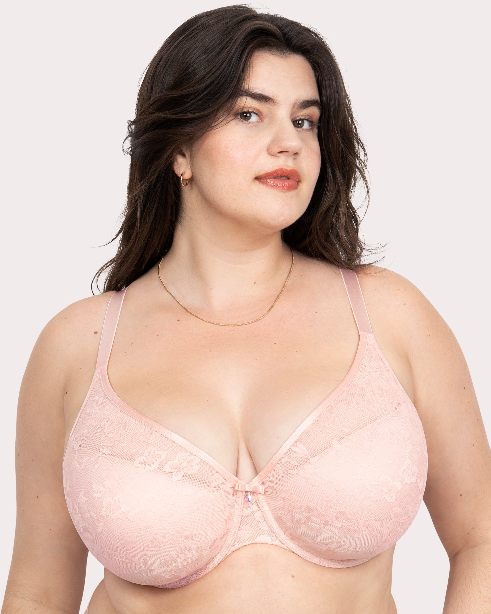 Image of No-Show Lace Plunge T-Shirt Bra - Blushing Rose