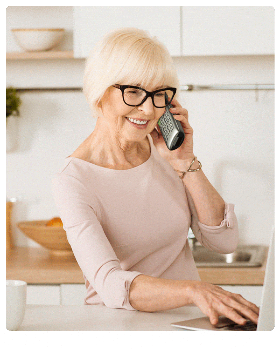 Grandmother on Panasonic Cordless Phone giving recipe to her daughter