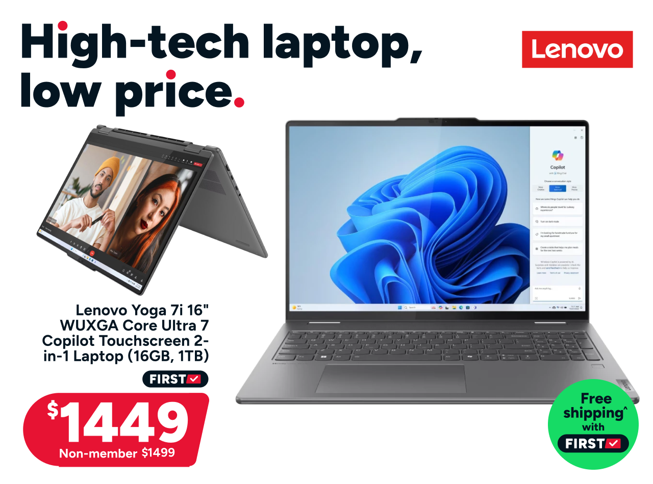 Lenovo Yoga 7i 16" WUXGA Core Ultra 7 Copilot Touchscreen 2-in-1 Laptop (16GB, 1TB)