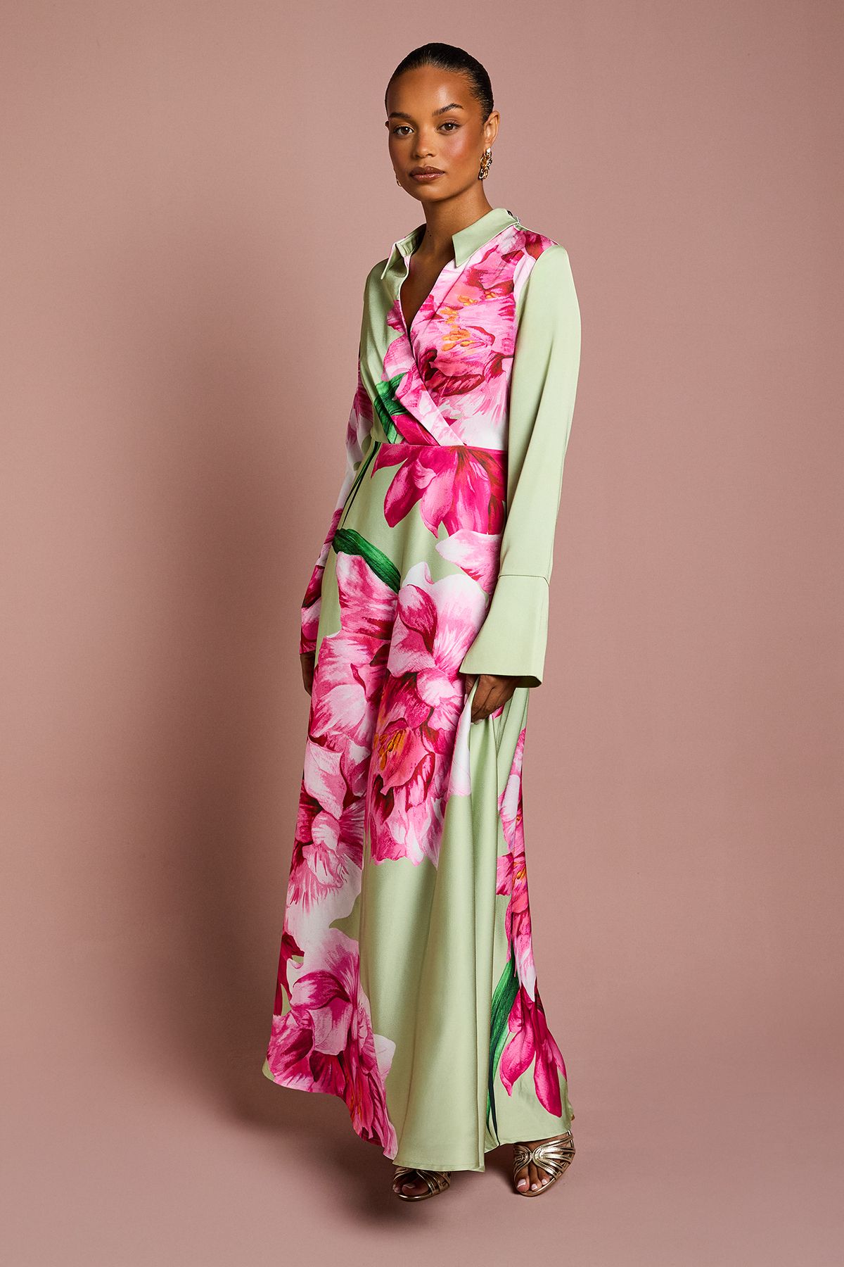 Petite Placement Print Wrap Front Gown