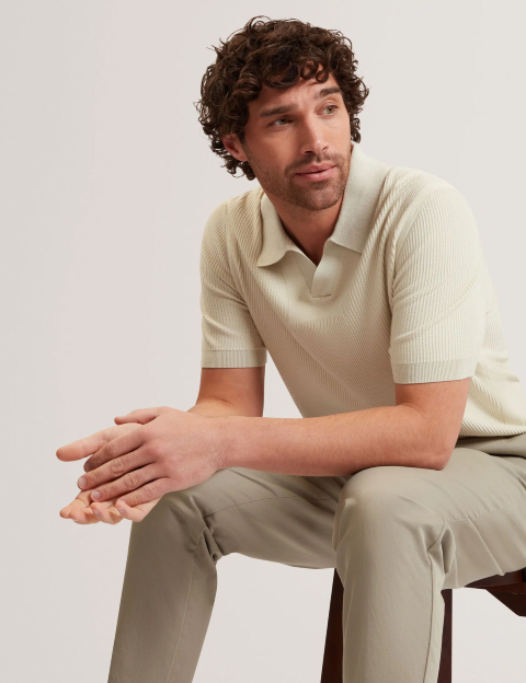 AINDREA Stitched Rib Open Neck Polo Shirt
