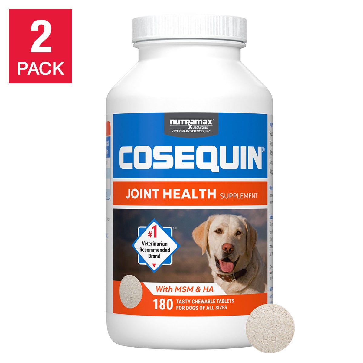 Nutramax Cosequin Maximum Strength Joint Health Supplement Plus MSM and HA, 180-Count Tablets, 2-Pack