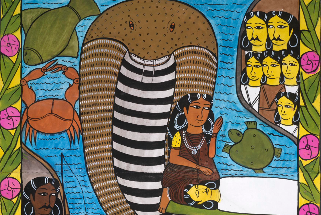 Scroll painting of the snake goddess, Manasā.