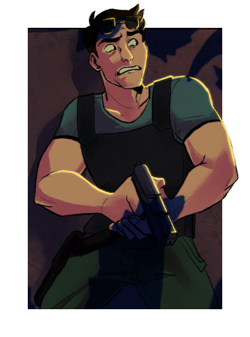 Art for Creepy Redneck Dinosaur Mansion 3 depicting a dinosaur shadow encroaching over the player character.