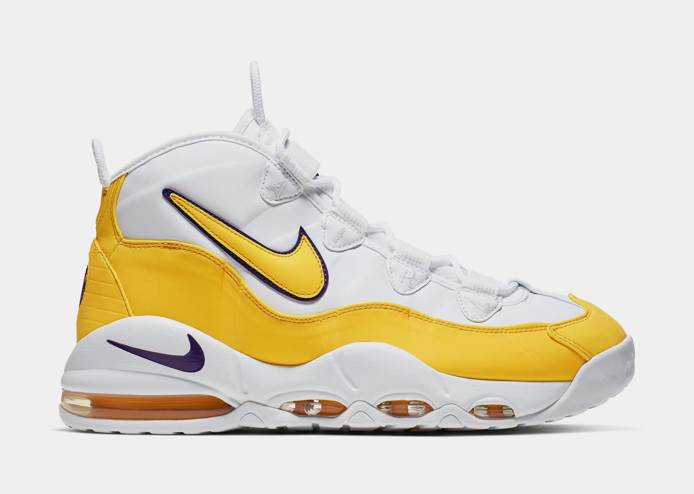 Image of Air Max Uptempo '95 Mens Basketball Shoes (White/Amarillo/Court Purple) Final Sale