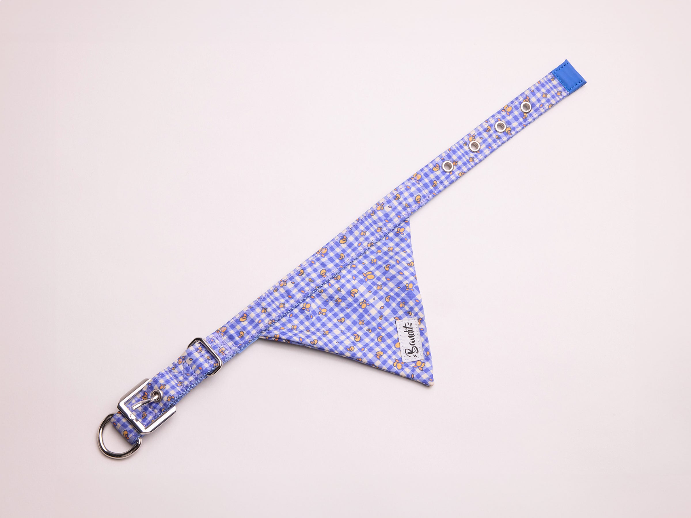 Image of Bandana pour chien imprimé vichy bleu