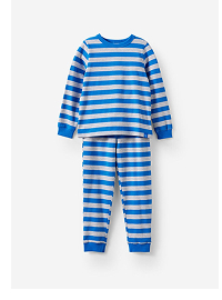 Blue and white striped long-sleeve sweatshirt and matching pants set for children