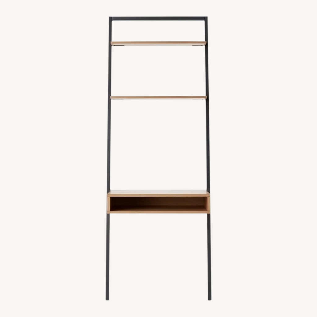 Image of West Elm Light Brown Ladder Shelf Wall Desk