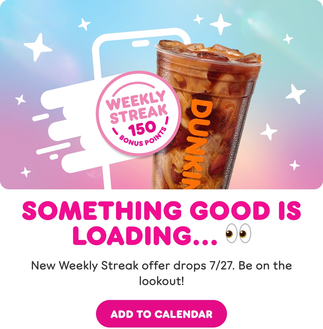 Image of a cell phone, iced coffee and weekly streak 150 bonus points badge.