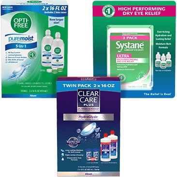 OPTI-FREE PureMoist, Clear Care Plus or Systane Ultra