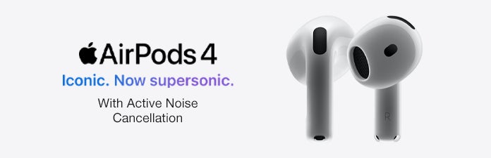 Apple airpods 4 iconic. now supersonic. with active noise cancellation