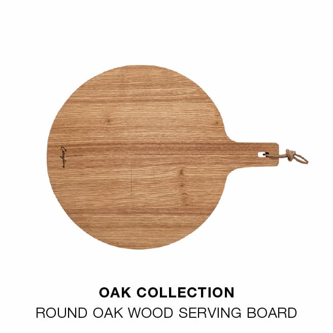 Product grid with photos and names: Arenito dinner plate, Arenito salad/dessert plate, Marrakesh soup/cereal bowl, Sen 24-piece flatware, Margarida set of 6 recycled glass wine glasses, and Oak Collection round oak wood serving board