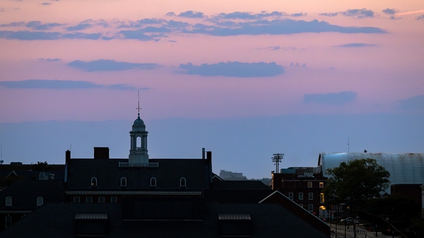 aerial shot of UMD campus with pink sky
