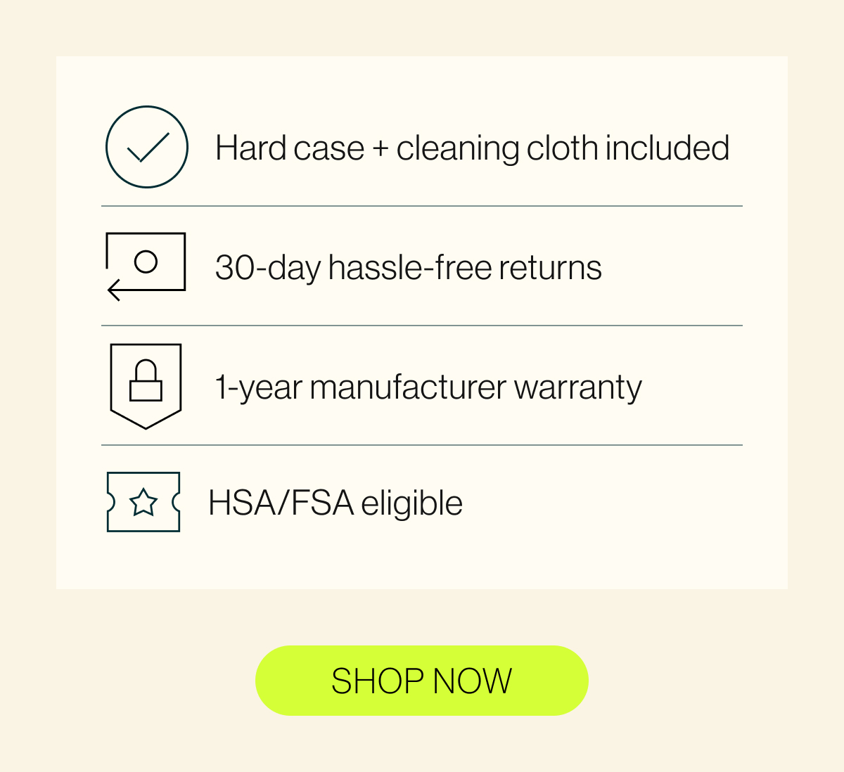 Hard case + cleaning cloth included
