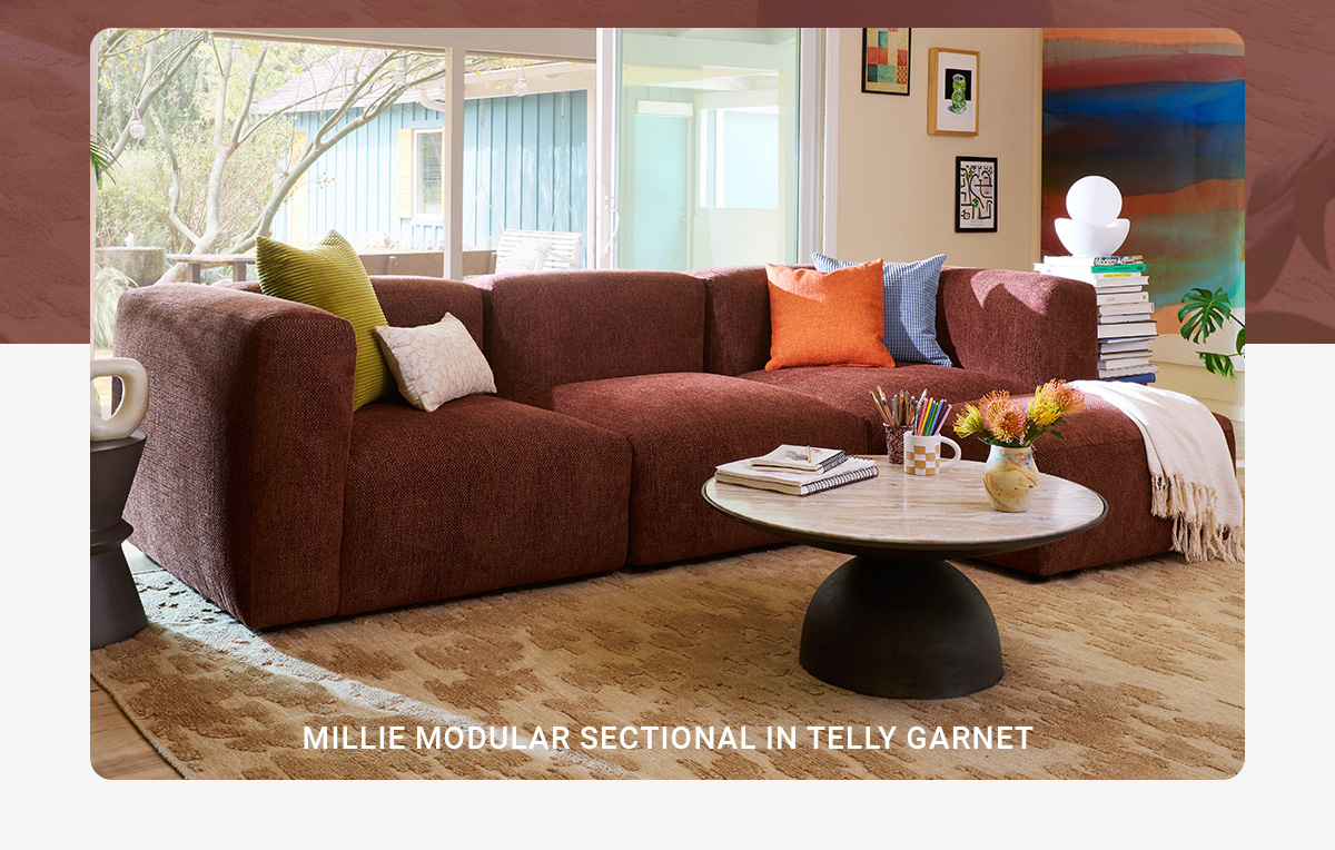 MILLIE MODULAR SECTIONAL IN TELLY GARNET