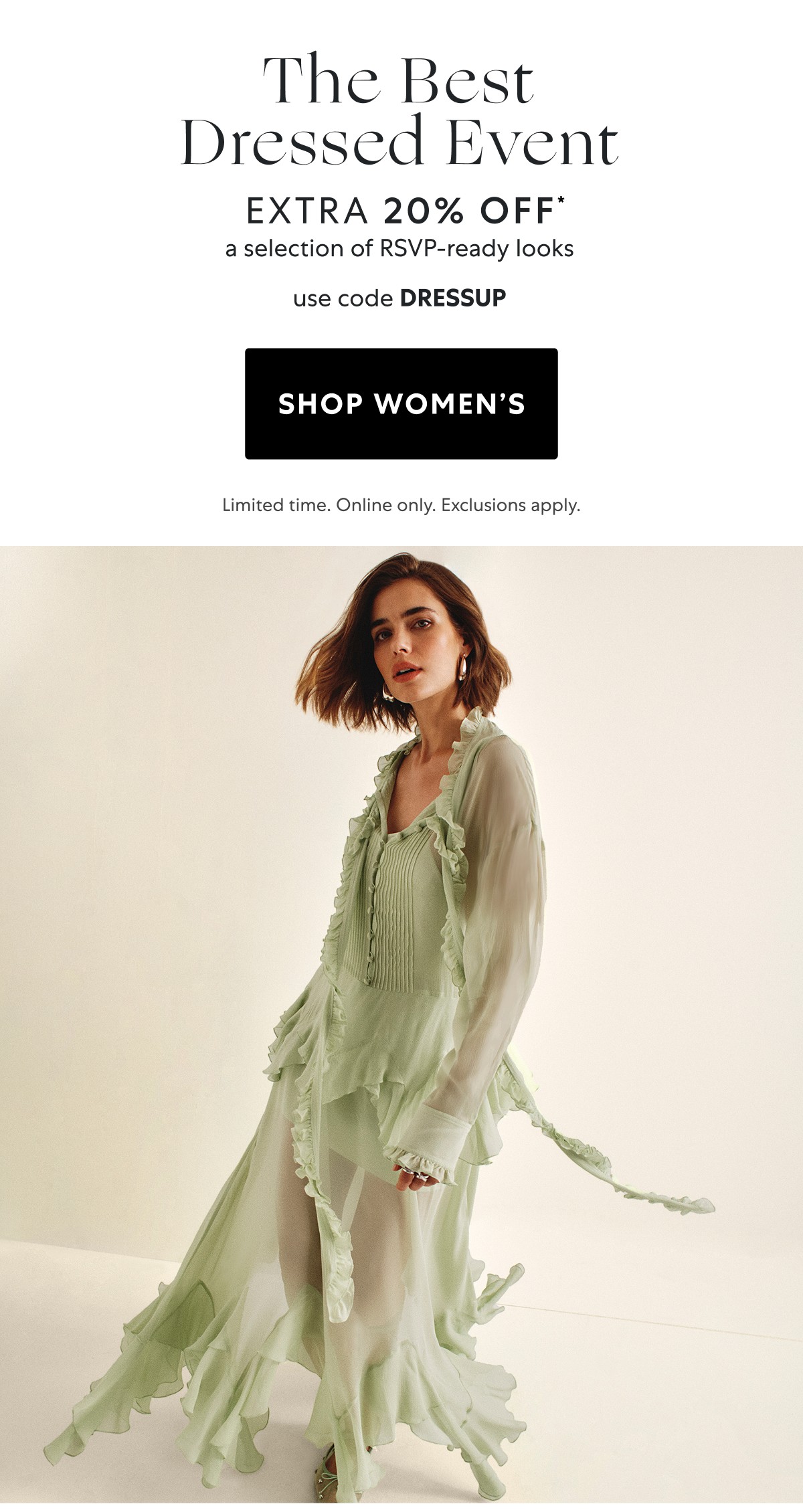 RSVP ready? Extra 20% OFF dresses, suiting & shoes