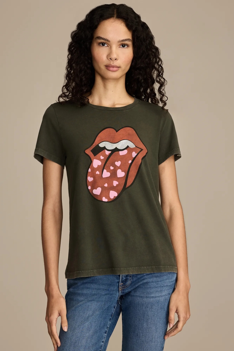 Image of Lucky Brand Rolling Stones Heart Lip Classic Crew in Peat