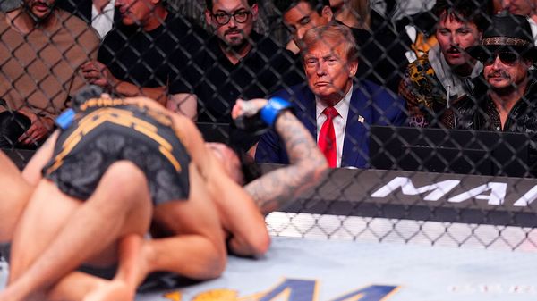 Former United States president Donald Trump and Kid Rock attend the UFC 296 event at T-Mobile Arena on December 16, 2023 in Las Vegas, Nevada. 