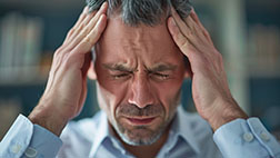 man holds aching head