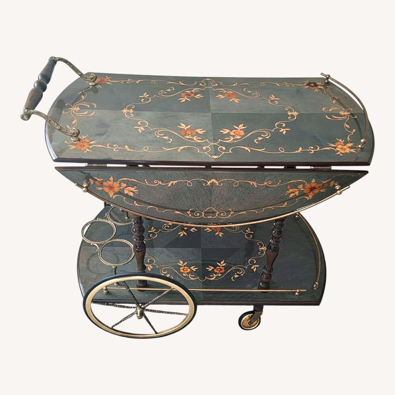Image of Vintage Dark Brown Brass Bar Cart