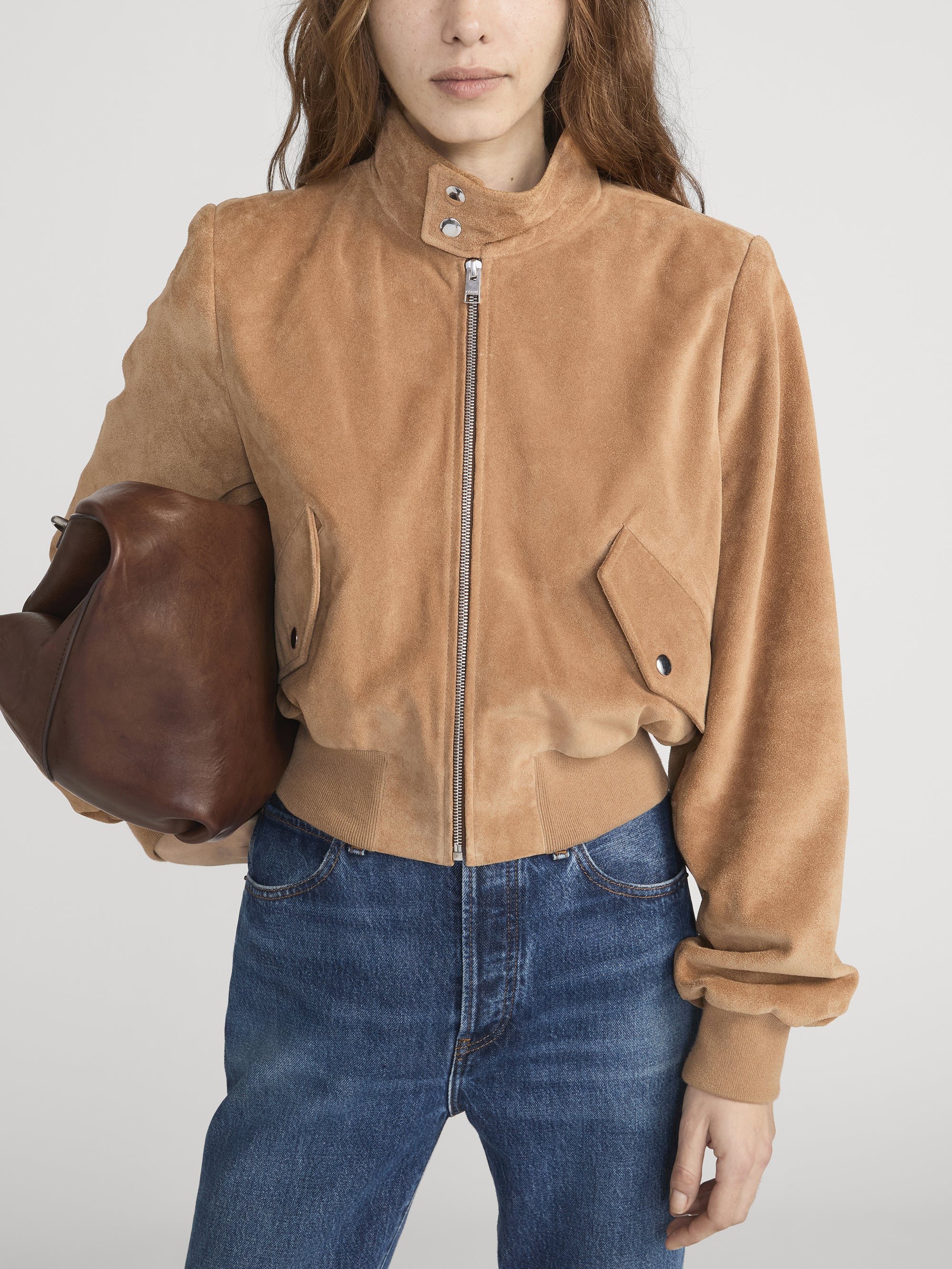 THE SUEDE HARRINGTON JACKET IN LIGHT CAMEL