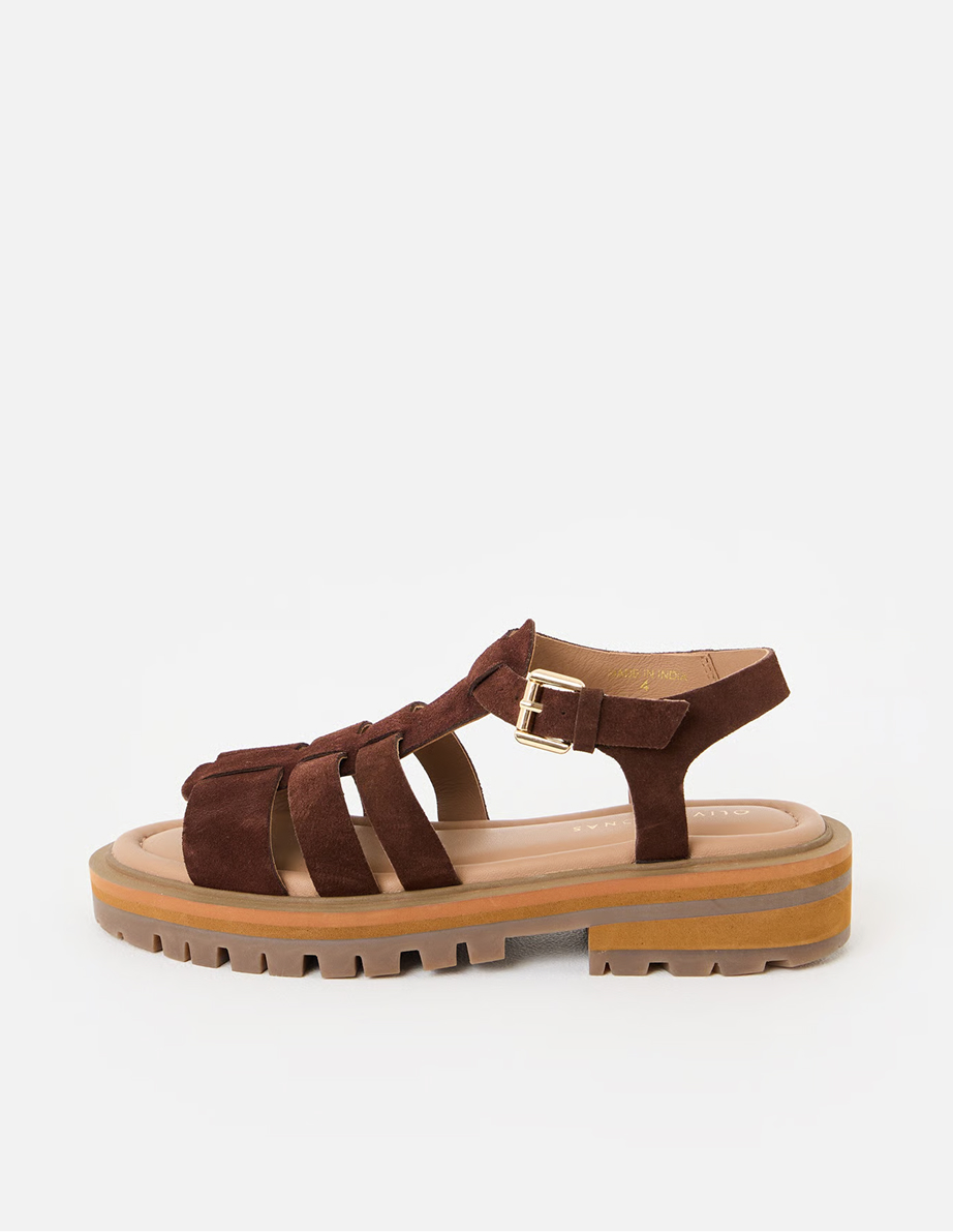 Chocolate Brown Suede Chunky Fisherman Sandals