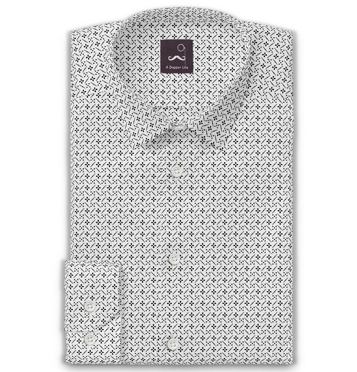 Image of Pure Cotton - Semi-Spread Collar - Long Sleeve - Petal Maze