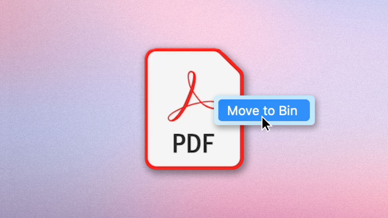 A mouse cursor about to delete a PDF icon