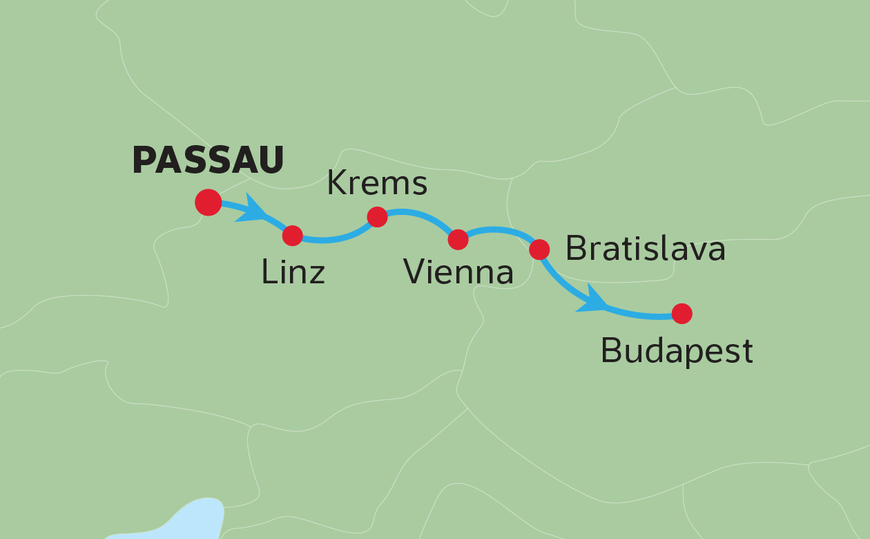 DANUBE WALTZ<br>PASSAU TO BUDAPEST MAP
