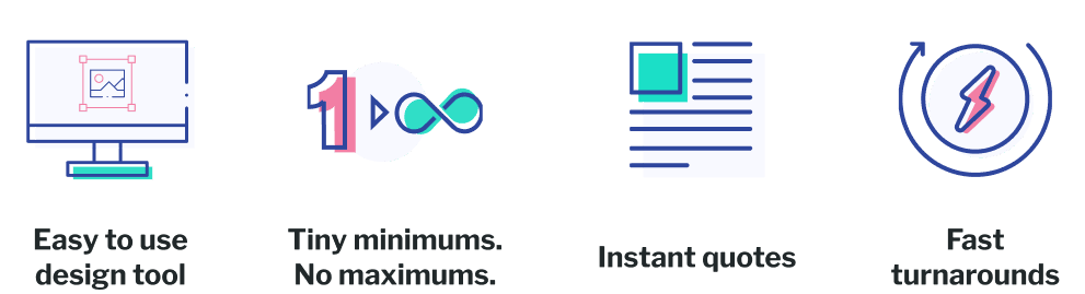 Easy to use design tool | Tiny minimums. No maximums. | Instant quotes | Fast turnarounds