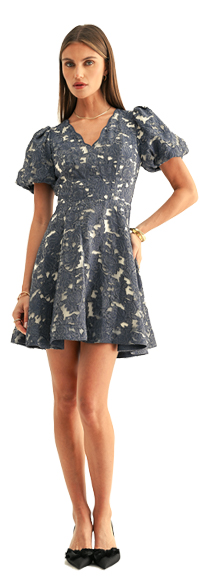 Fern Jacquard Chambray Bubble Sleeves Mini Dress