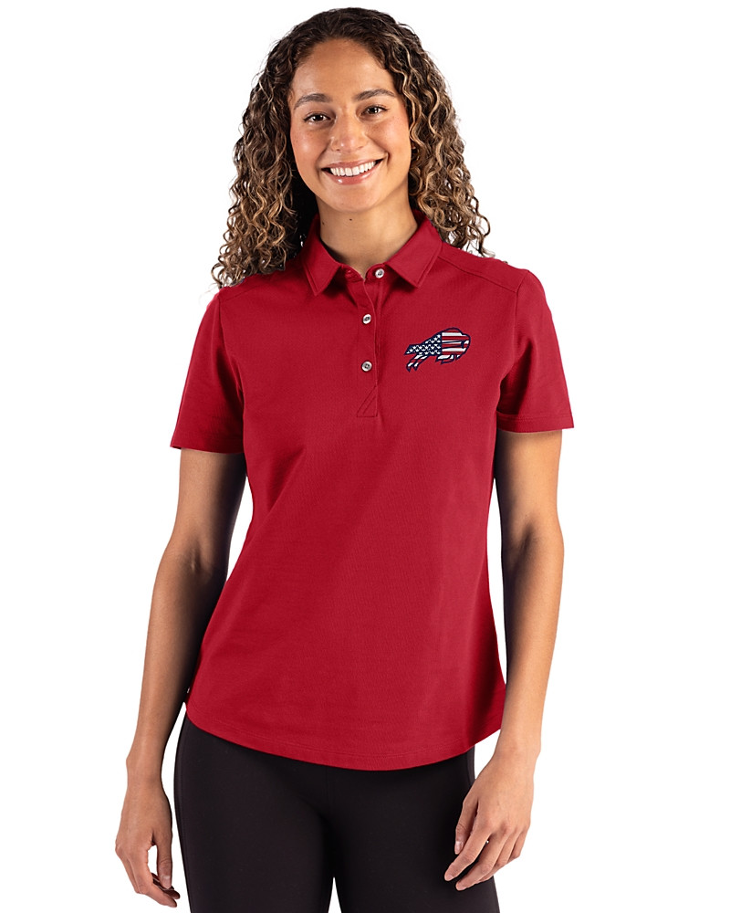 Image of Buffalo Bills Americana Cutter & Buck Advantage Refresh Recycled&nbsp;Cotton-Blend Pique&nbsp;Womens Polo