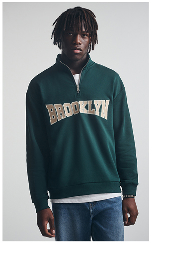 Men's Brooklyn Half Zip Campus Sweatshirt Ponderosa Pine