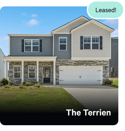 An exterior image of The Terrien, with a tag in the top right corned that says Leased!