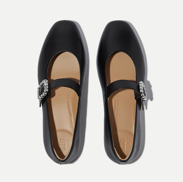 DELICATO Crystal-Buckle Leather Mary Janes Black Image