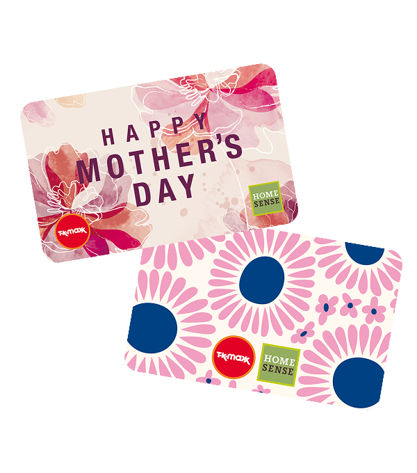 Two gift cards - one saying Happy Mother's Day, one illustrated with pink flowers