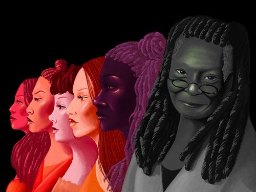 Illustration of Kara Young, Dominique Fishback, Danielle Pinnock, Kerry Washington, Kecia Lewis and Whoopi Goldberg
