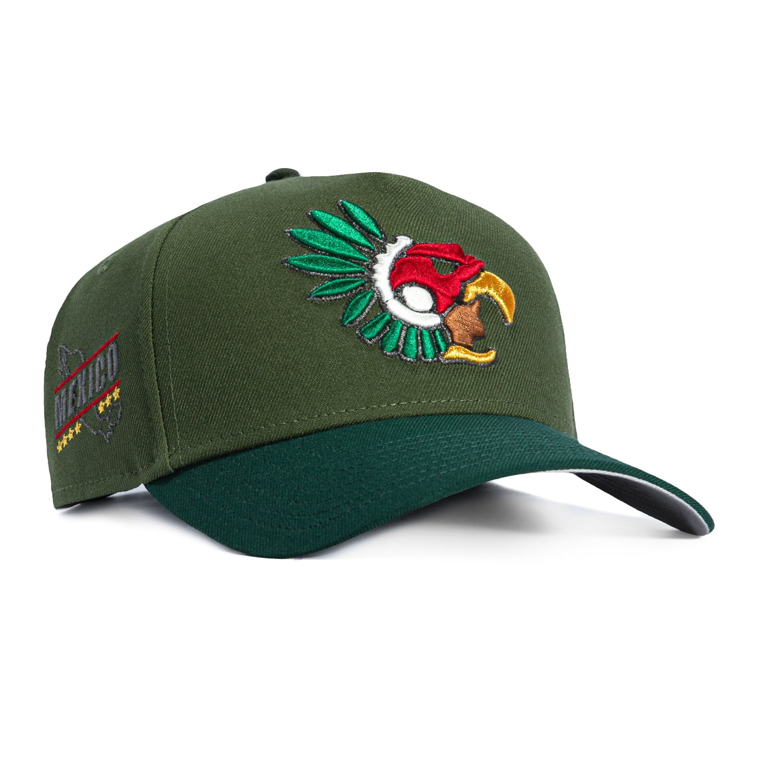 Image of New Era 9Forty A-Frame Hat Club Mexico Eagle Mexico Patch Snapback Hat - Olive, Green