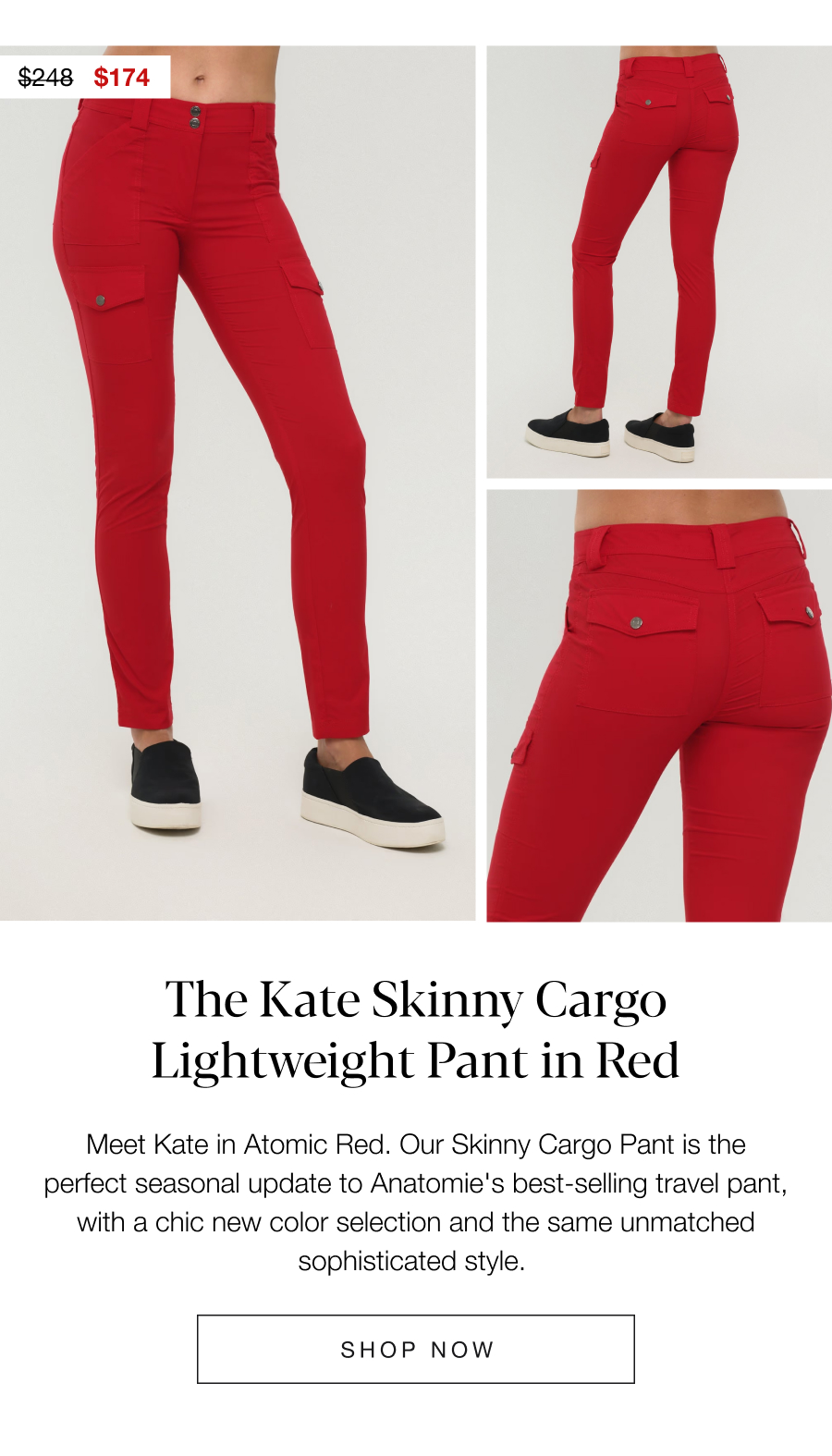 The Kate Skinny Cargo Lightweight Pant in Red. SHOP NOW