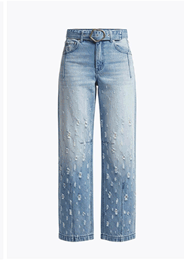 Distressed Darted Wide Leg Jeans