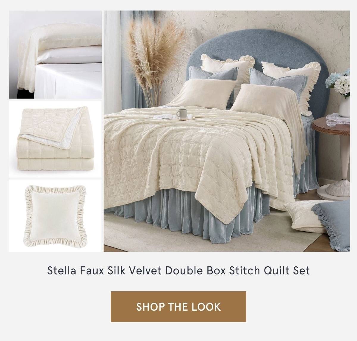 Stella Faux Silk Velvet Double Box Stitch Quilt Set | SHOP THE LOOK >