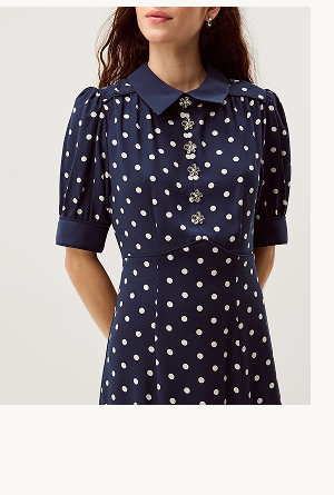 Kate Puff Sleeve Polka Dot Midi Dress Blue