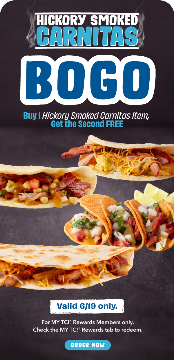Buy aCarnitas item and get one FREE. Order now.