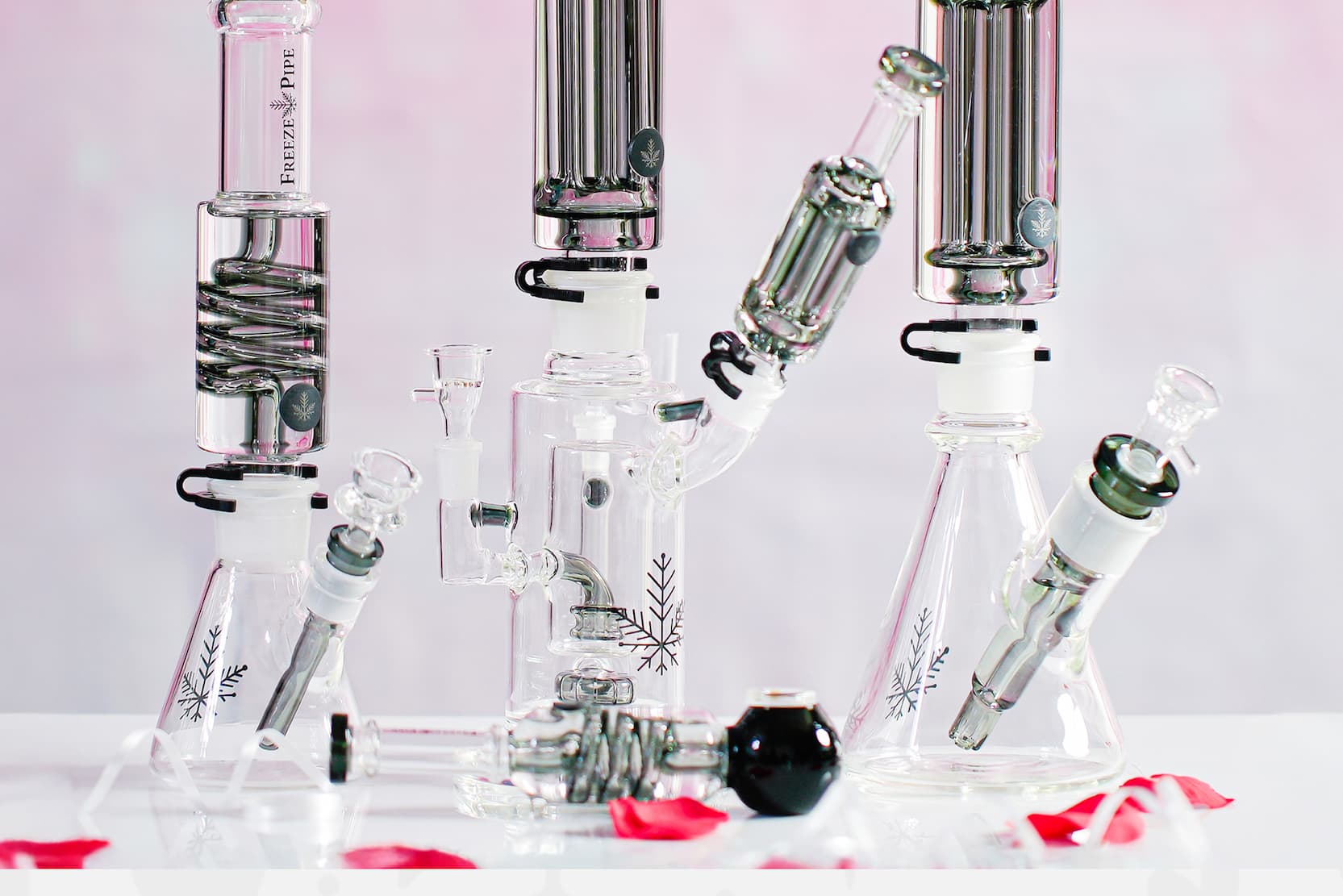 Freeze Pipe glass collection arranged together