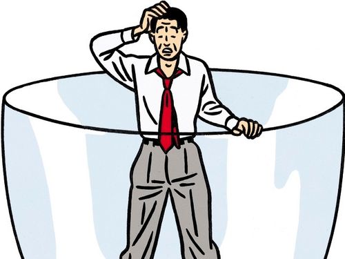 An illustration of someone stranded inside a giant wine glass