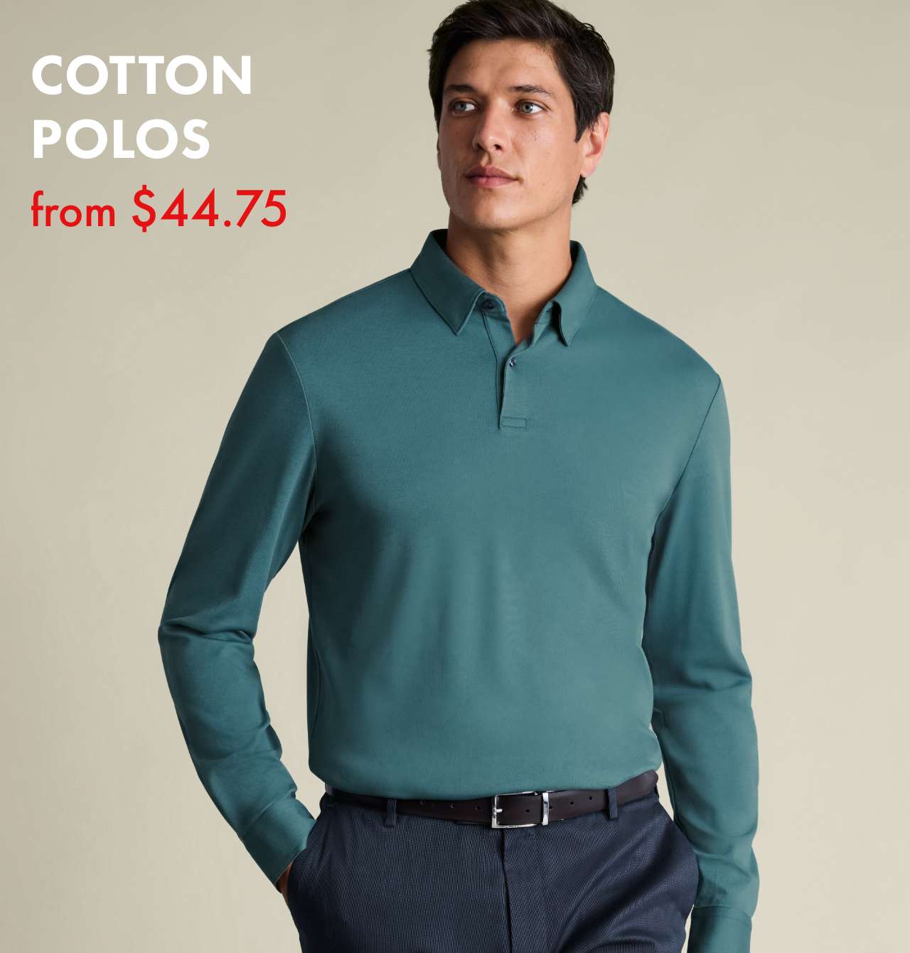Long Sleeve Smart Cotton Polo – Teal Green