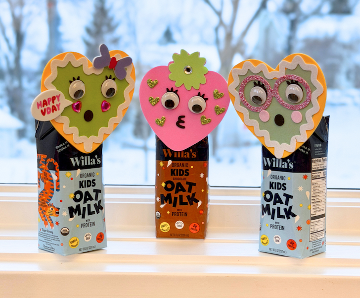 Willa's Kids Mini cartons with handmade Valentine craft hearts