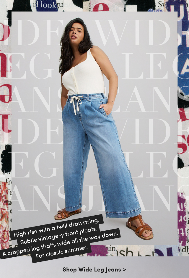 Wide Leg Jeans | High rise with a twill drawstring.  Subtle vintage-y front pleats. A cropped leg that's wide all the way down. For classic summer. | Shop Wide Leg Jeans >